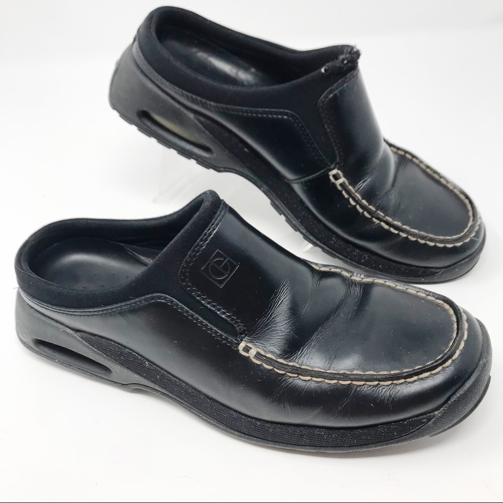 Y2K Cole Haan Nike Air Leather Double Stitch Slip On Block Heel Mules Black 8 B